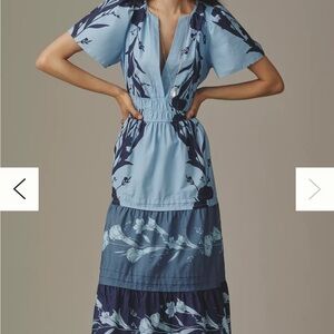 Anthropologie Light and Dark Blue Floral Maxi Dress